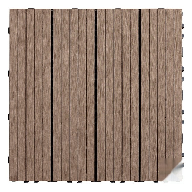 WPC-bruin FSC tuintegel 4L 11mm click 24x300x300mm groef 4st/set RVS bc ~