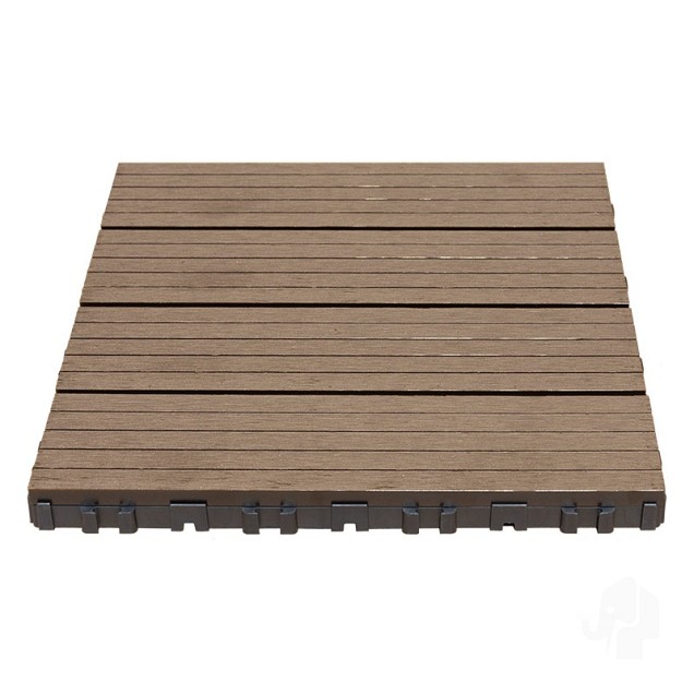 WPC-bruin FSC tuintegel 4L 11mm click 24x300x300mm groef 4st/set RVS bc ~