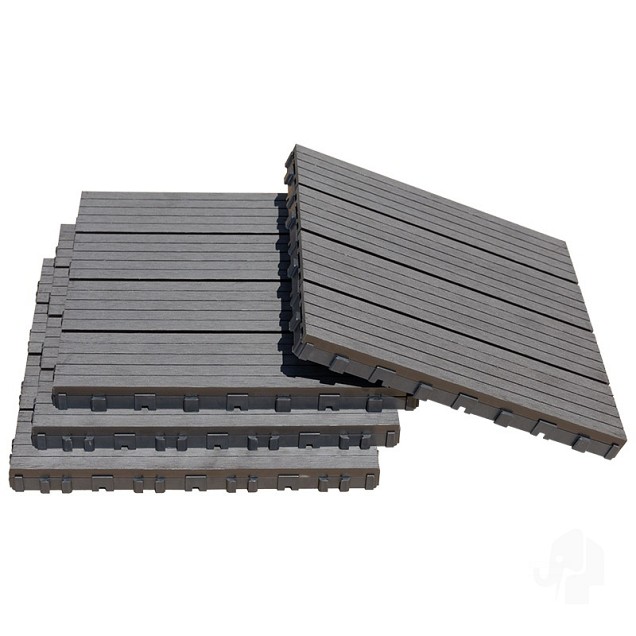 WPC-grijs FSC tuintegel 4L 11mm click 24x300x300mm groef 4st/set RVS bc ~