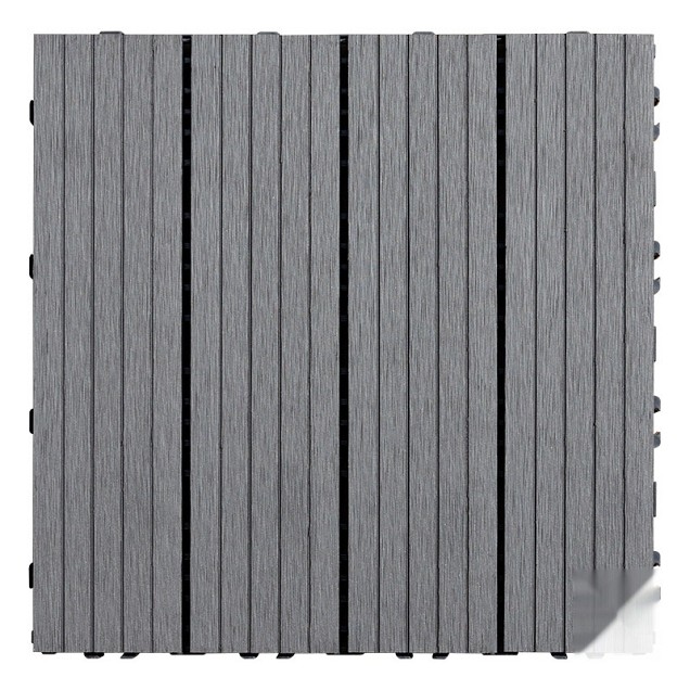 WPC-grijs FSC tuintegel 4L 11mm click 24x300x300mm groef 4st/set RVS bc ~
