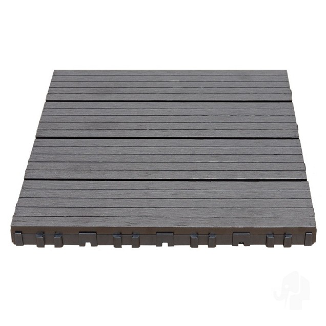 WPC-grijs FSC tuintegel 4L 11mm click 24x300x300mm groef 4st/set RVS bc ~