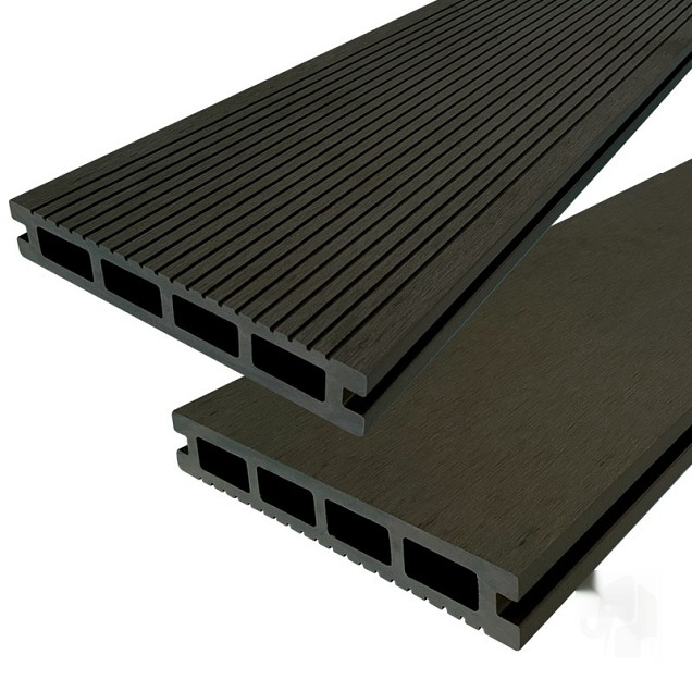 DuoWood vlonderplank Bfl houtcomposiet FSC 25x160x4000mm kleur Antraciet ribbel profiel /vlak ~