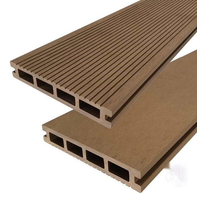DuoWood vlonderplank Bfl houtcomposiet FSC 25x160x4000mm kleur Teak ribbel profiel /vlak ~
