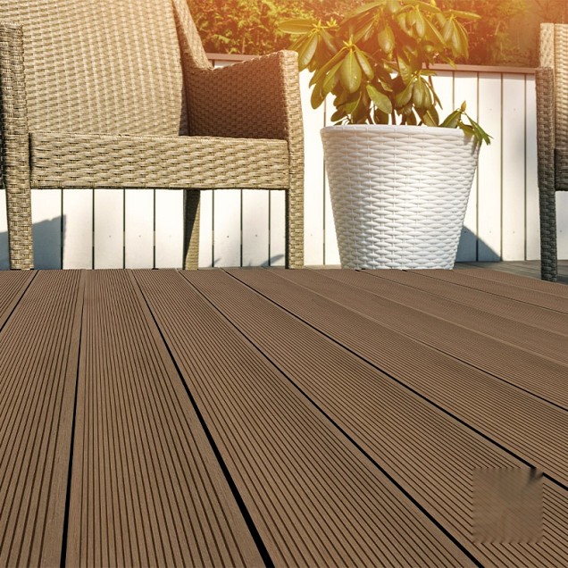 DuoWood vlonderplank Bfl houtcomposiet FSC 25x160x4000mm kleur Teak ribbel profiel /vlak ~