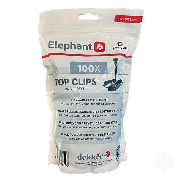 Elephant TOP Clip universeel tussenclips RVS zwart gepoedercoat (100 st) ~