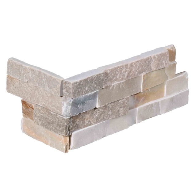 Stone Panel White Quarzite hoek (40+20)X15X1,5-2,5 cm. (uitlopend 2026) OP=OP ~