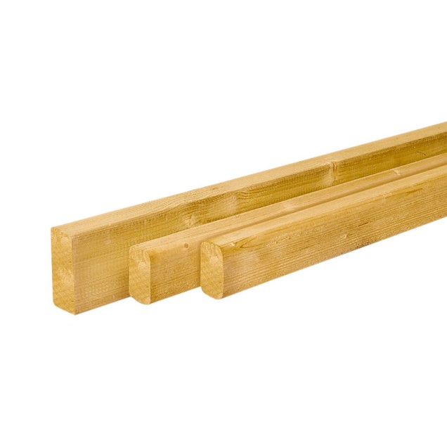 Scandinavisch vuren geschaafde regel 4,5x9,5x420 cm. groen geïmpregneerd. ~