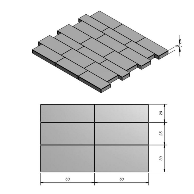 Strained Gletsjer Grey Groot Banenverband MF 60x(20-25-30)x8 cm. ~