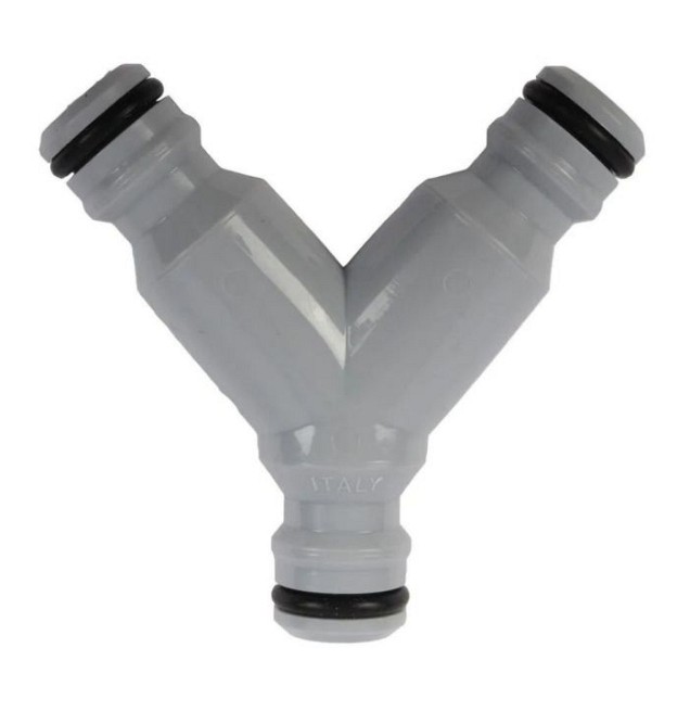 Y-vertakking met 3 opgeschroefde kraannippels PVC in blister ~