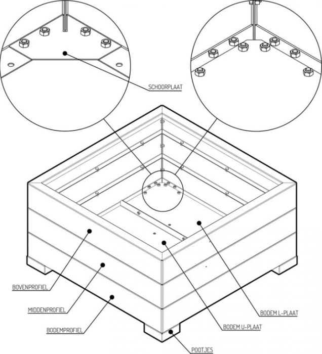 Bodemplaat t.b.v. modulaire bloembakken