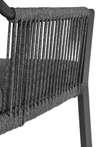 Liv Aluminium Chair Rope. Swiss Fabrics all weather kussens Weersbestendig Olefin rope in rug / arm Charcoal  (58x61x81 cm) ~