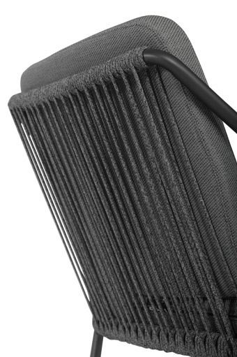 Liv Aluminium Chair Rope. Swiss Fabrics all weather kussens Weersbestendig Olefin rope in rug / arm Charcoal  (58x61x81 cm) ~