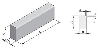 Opsluitband met schuine zijde grijs 100x30x15 cm. 2/2 type Ic2 ~