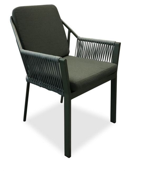 Liv Aluminium Chair Rope. Swiss Fabrics all weather kussens Weersbestendig Olefin rope in rug / arm DARK GREEN (58x61x81 cm) ~