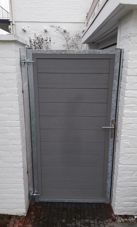 Stalen poortframe Modulair koker 50x40, H=175cm, Breedte=maatwerk: 60-150cm, incl Slotset RVS Klink