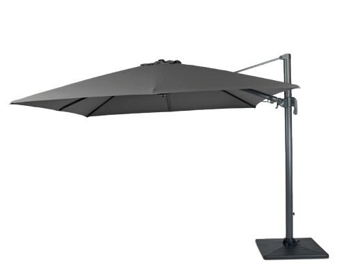 Duraflex zweefparasol dubbele knikfunctie. exclusief (kruis)voet. Swiss Fabrics doek Charcoal (300x400 cm) ~