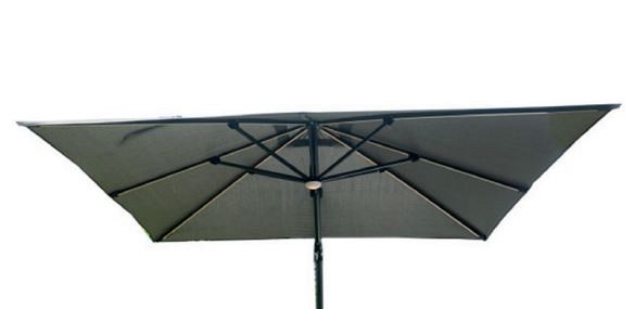 Duraflex LED zweefparasol LED licht en dubbele knikfunctie. Exclusief (kruis)voet. Swiss Fabrics doek Charcoal (300x300 cm) ~
