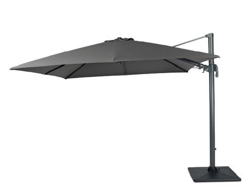 Duraflex zweefparasol dubbele knikfunctie. exclusief (kruis)voet. Swiss Fabrics doek Charcoal (300x300 cm) ~