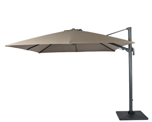 Duraflex zweefparasol dubbele knikfunctie. exclusief (kruis)voet. Swiss Fabrics doek Taupe (300x300 cm) ~