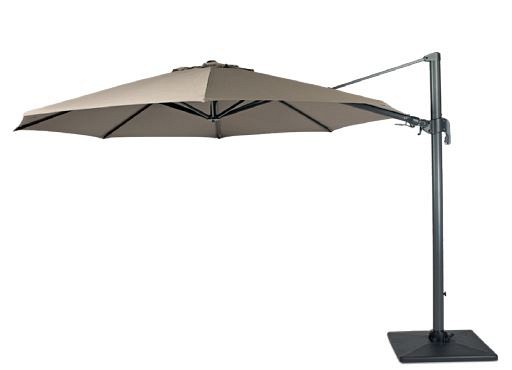 Duraflex zweefparasol dubbele knikfunctie. exclusief (kruis)voet. Swiss Fabrics doek Taupe (350 cmØ) ~