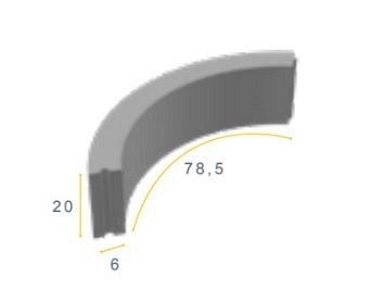 Bochtband grijs 78,5x20x6 cm. R=3 hd ~