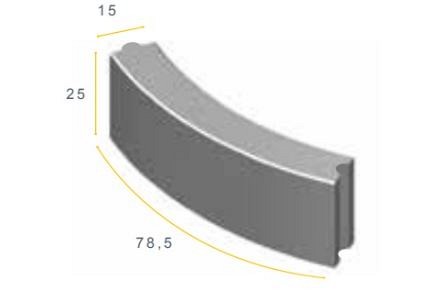 Bochtband grijs 78,5x25x15 cm. R=4 vb ~