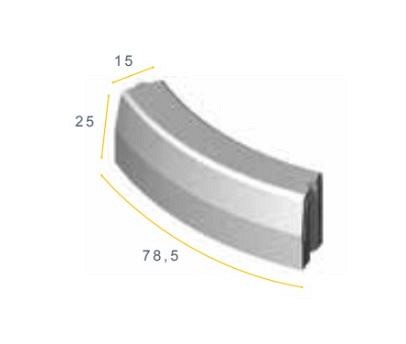 Trottoirband Bochtstuk 13/15x25x78,5cm R=1,5 uitwendig grijs vis~