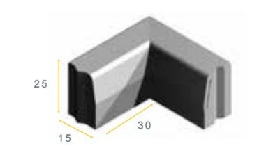 Trottoirband Hoekstuk 13/15x25cm. 90 graden inwendig grijs vis~
