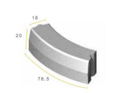 Trottoirband bochtstuk visbek KOMO R=0,5 uitwendig grijs 18/20x25x78,5cm. ~