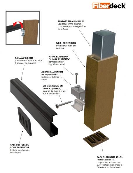 WEO Brise soleil verstelbare klem aluminium NV3 (Clip alu - verstelbaar) ~