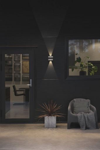 Cremona PowerLED 230V wandarmatuur flush 14x11cm double frost strip twin, 2x 3W warmwit, 0-90° traploos instelbare stralingshoeken ~