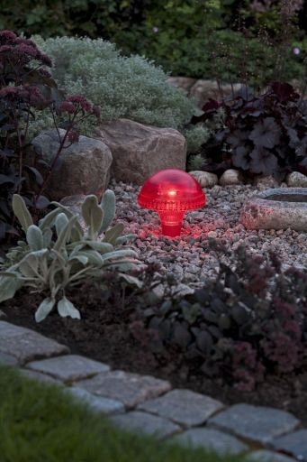 Assisi LED Solar paddestoel op tuinspies 27.5cm, rood, 1x 0.06W, schemerschakelaar, op batterij ~