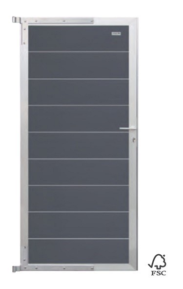 Elephant tuindeur Modular Evo houtcomposiet 90x195 cm Rock Grey, alu beslag ~