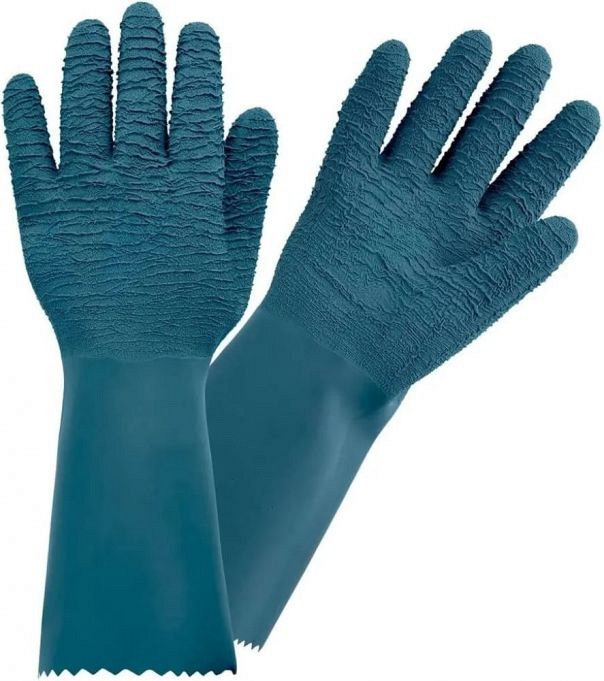 Rozenhandschoen blauw lang maat 9 ~