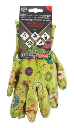 Talen Tools – Werkhandschoenen – Tuinhandschoenen – Polyester – Gebloemd – Nitrilcoating – Maat S ~