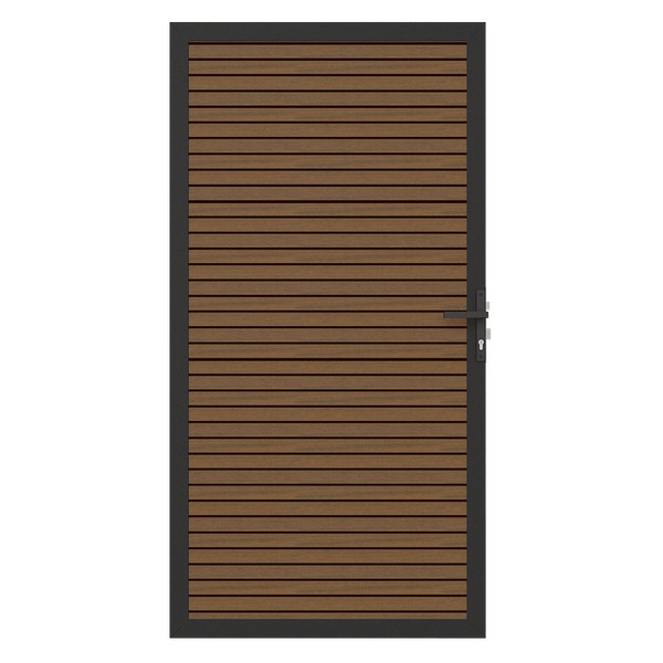NTW deur met alu frame horizontaal Triple Teak/zwart 100x195 cm. ~