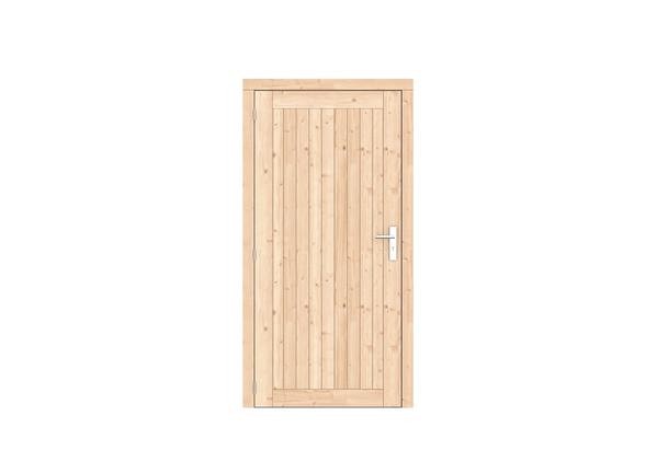 Vuren dichte enkele deur Prestige 108x209 cm. linksdraaiend scharnieren RVS beslag kleurloos geimpregneerd. ~