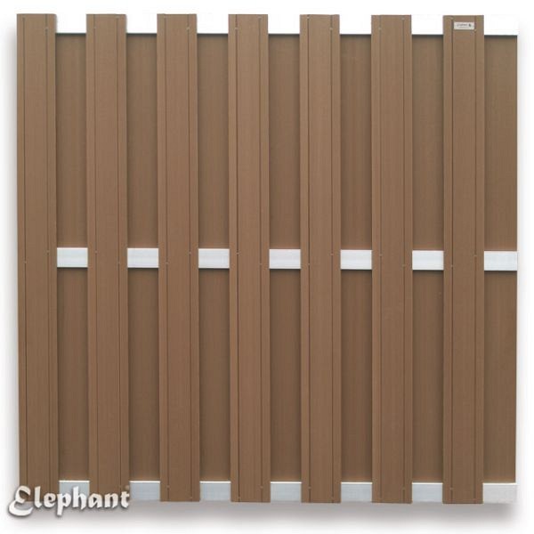 WPC-bruin FSC tuinscherm "Design" recht 14L 13mm met alu liggers 39x1800x1800mm bc ~