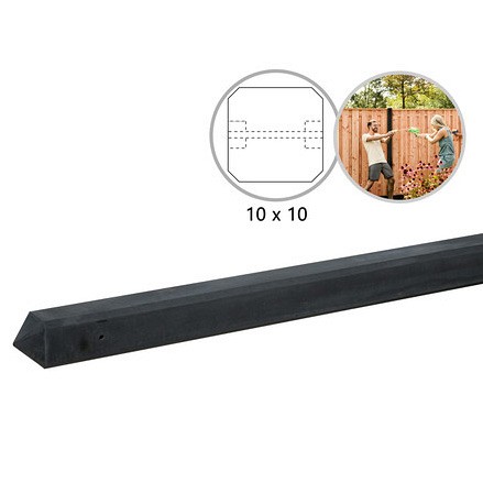 Betonpaal glad diamantkop 10x10x280 cm. antraciet ongecoat tussenpaal ~
