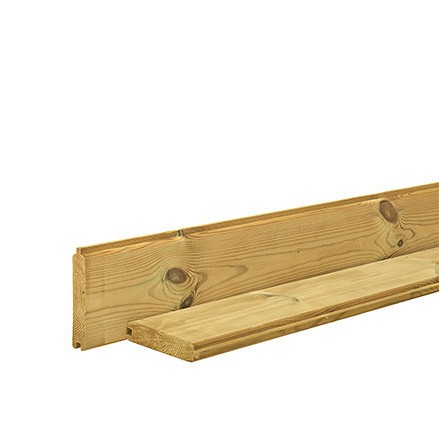 Grenen profielplank 2,8x14,5x180 cm. groen geïmpregneerd. (uitlopend '25) ~